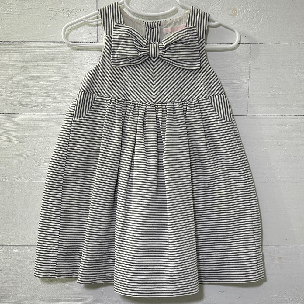 Janie and Jack 18-24 Months Striped Light Gray & White Bow-Front Girls' Dress